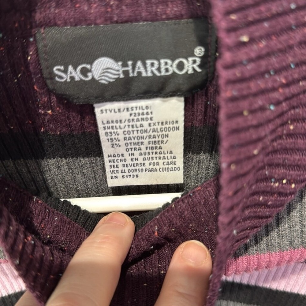 Sag Harbor Womens Striped Mock Neck Ribbed Knit Sweater Purple Pink Large F23441 - Picture 2 of 5